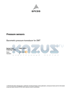 ASB1200E datasheet - Barometric pressure transducer for SMT