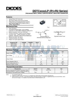 DDTC143ZLP-7-F datasheet - PRE-BIASED SMALL SIGNAL SURFACE MOUNT 100mA NPN TRANSISTOR