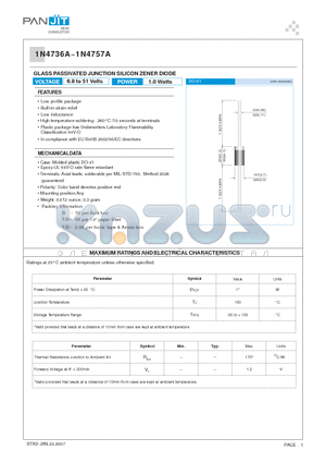1N4740A datasheet - GLASS PASSIVATED JUNCTION SILICON ZENER DIODE