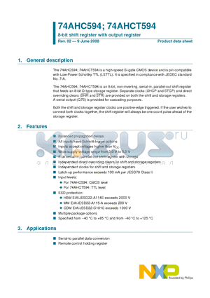 74AHC594_08 datasheet - 8-bit shift register with output register