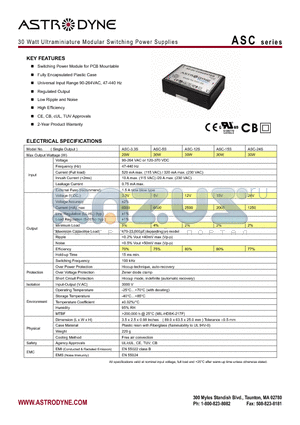 ASC-12S datasheet - 30 Watt Ultraminiature Modular Switching Power Supplies