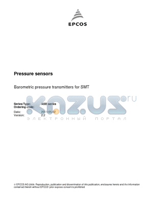 ASBSERIES datasheet - Barometric pressure transmitters for SMT