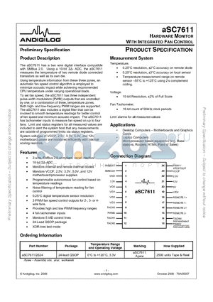 ASC7611QS24 datasheet - HARDWARE MONITOR WITH INTEGRATED FAN CONTROL