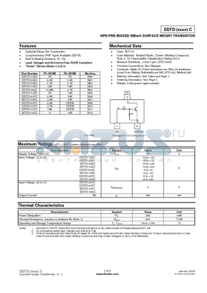 DDTD113EC_09 datasheet - NPN PRE-BIASED 500mA SURFACE MOUNT TRANSISTOR