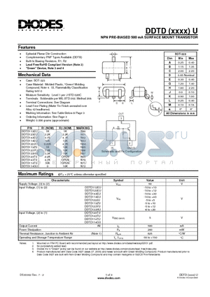 DDTD113EU datasheet - NPN PRE-BIASED 500 mA SURFACE MOUNT TRANSISTOR