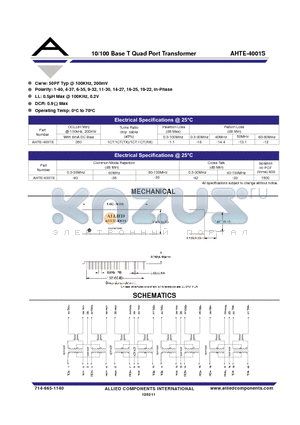 AHTE-4001S datasheet - 10/100 Base T Quad Port Transformer