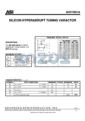 AHV1001A datasheet - SILICON HYPERABRUPT TUNING VARACTOR