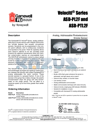 ASD-PTL2F datasheet - Analog, addressable photoelectronic smoke sensor