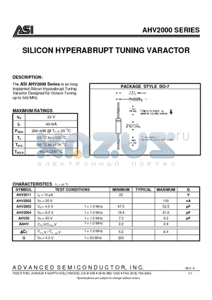 AHV2003 datasheet - SILICON HYPERABRUPT TUNING VARACTOR