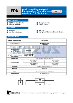 104FPA202K datasheet - Axial Leaded Impregnated Polypropylene Film with Aluminum Foil Electrodes