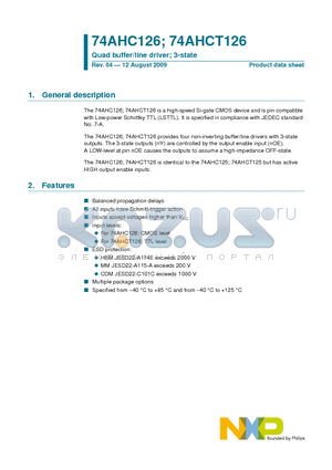 74AHCT126 datasheet - Quad buffer/line driver; 3-state