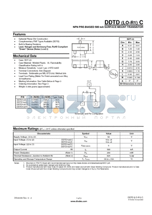 DDTD142TC datasheet - NPN PRE-BIASED 500 mA SURFACE MOUNT TRANSISTOR