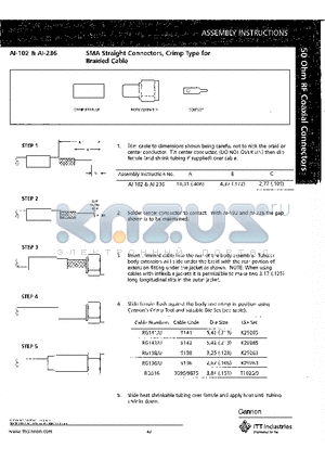 AI-102 datasheet - SMA Straight Connectors, Crimp Type for Braided Cable