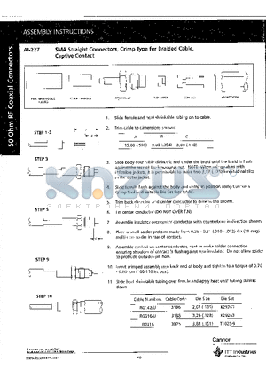 AI-227 datasheet - SMA Straight Connectors, Crimp Type for Braided Cable, Captive Contact