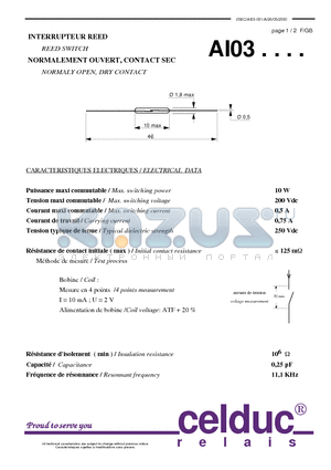 AI03 datasheet - REED SWITCH NORMALY OPEN, DRY CONTACT