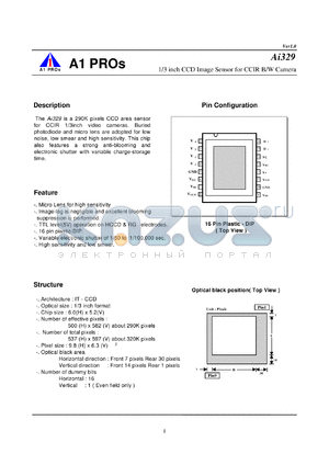 AI329 datasheet - 1/3 inch CCD Image Sensor for CCIR B/W Camera