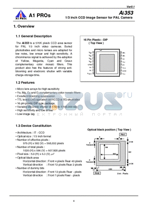 AI353 datasheet - a 570K pixels CCD area sensor for PAL 1/3 inch video cameras