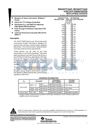 74AHCT16245DGVRE4 datasheet - 16-BIT BUS TRANSCEIVERS WITH 3-STATE OUTPUTS