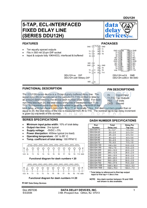 DDU12H-10 datasheet - 5-TAP, ECL-INTERFACED FIXED DELAY LINE