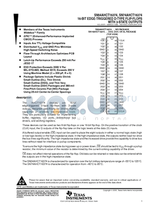 74AHCT16374DGGRG4 datasheet - 16-BIT EDGE-TRIGGERED D-TYPE FLIP-FLOPS WITH 3-STATE OUTPUTS