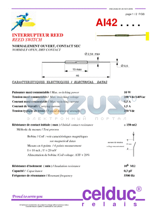 AI42 datasheet - REED SWITCH NORMALY OPEN, DRY CONTACT