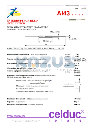 AI431530 datasheet - REED SWITCH NORMALY OPEN, DRY CONTACT