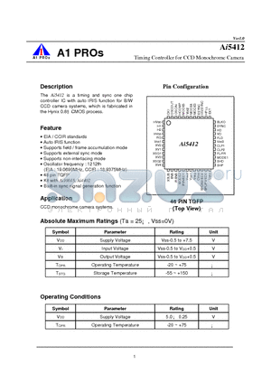 AI5412 datasheet - Timing Controller for CCD Monochrome Camera