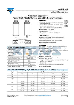 104PHL-ST_11 datasheet - Aluminum Capacitors Power High Ripple Current Long Life Screw Terminals