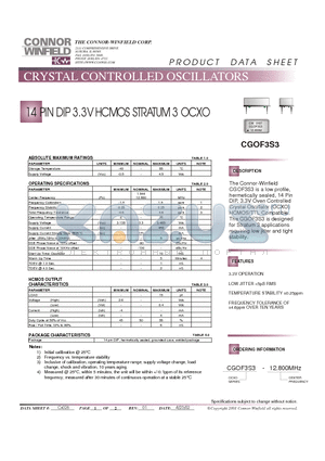 CGOF3S3 datasheet - 14 PIN DIP 3.3V HCMOS STRATUM 3 OCXO