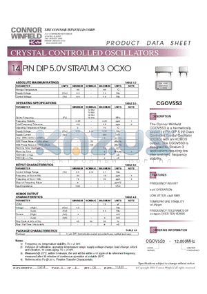 CGOV5S3-12.800 datasheet - 14 PIN DIP 5.0V STRATUM 3 OCXO