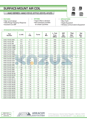 AIAC-2015C-27N datasheet - SURFACE-MOUNT AIR COIL