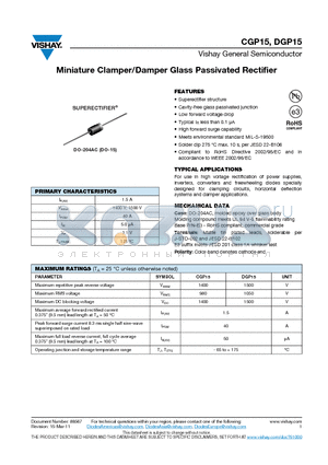 CGP15_11 datasheet - Miniature Clamper/Damper Glass Passivated Rectifier