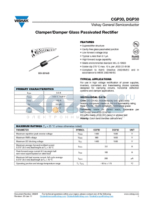 CGP30_11 datasheet - Clamper/Damper Glass Passivated Rectifier