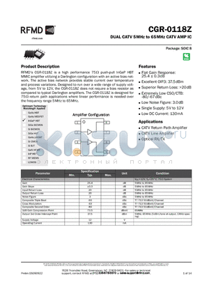 CGR-0118ZPCBA-412 datasheet - DUAL CATV 5MHz to 65MHz CATV AMP IC