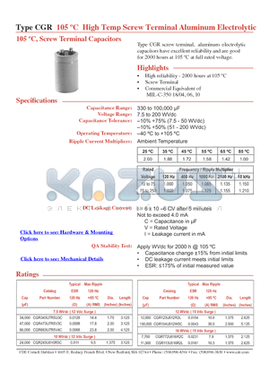 CGR103U020R3L datasheet - 105 C High Temp Screw Terminal Aluminum Electrolytic