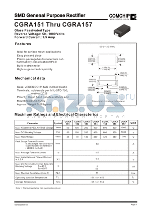 CGRA151 datasheet - SMD Genenal Purpose Rectifier