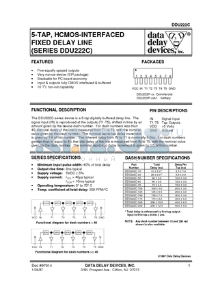 DDU222C datasheet - 5-TAP, HCMOS-INTERFACED FIXED DELAY LINE (SERIES DDU222C)