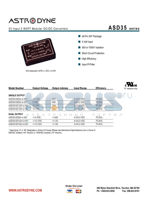 ASD35-5S15 datasheet - 5V Input 3 WATT Modular DC/DC Converters