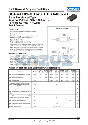 CGRA4006-G datasheet - SMD General Purpose Rectifiers