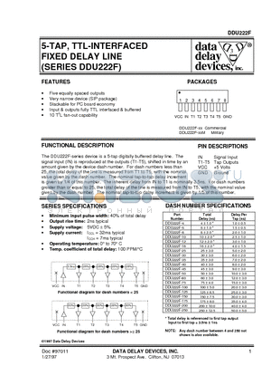 DDU222F-150M datasheet - 5-TAP, TTL-INTERFACED FIXED DELAY LINE (SERIES DDU222F)