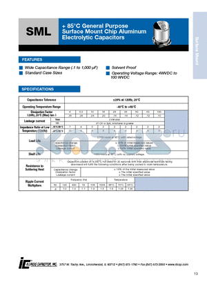 104SML050MD4 datasheet - 85`C General Purpose Surface Mount Chip Aluminum Electrolytic Capacitors