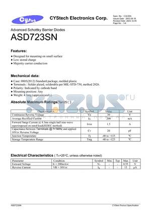 ASD723SN datasheet - Advanced Schottky Barrier Diodes