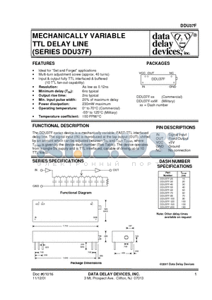 DDU37F-100 datasheet - MECHANICALLY VARIABLE TTL DELAY LINE