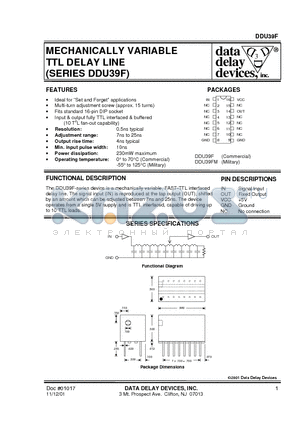 DDU39F datasheet - MECHANICALLY VARIABLE TTL DELAY LINE(SERIES DDU39F)