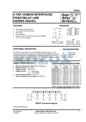 DDU4C-5075A2 datasheet - 5-TAP, HCMOS-INTERFACED FIXED DELAY LINE (SERIES DDU4C)