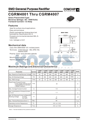 CGRM4001 datasheet - SMD Genenal Purpose Rectifier