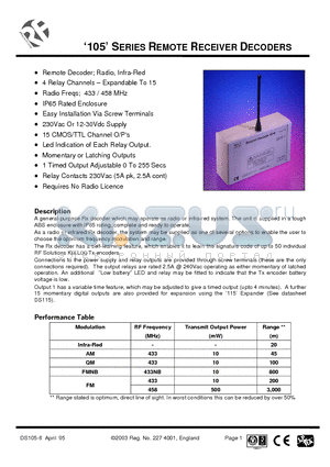 105-433F datasheet - REMOTE RECEIVER DECODERS