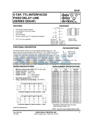 DDU4F-5006M datasheet - 5-TAP, TTL-INTERFACED FIXED DELAY LINE (SERIES DDU4F)