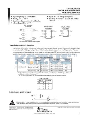 74AHCT1G125DCKRG4 datasheet - SINGLE BUS BUFFER GATE WITH 3-STATE OUTPUT