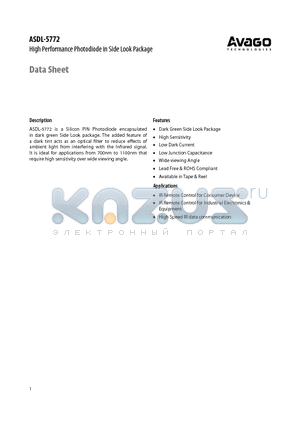 ASDL-5772-D22 datasheet - High Performance Photodiode in Side Look Package